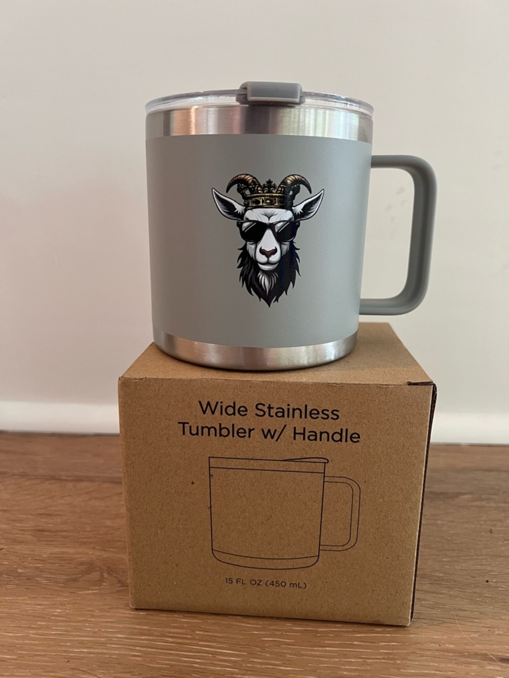 Wide Stainless Steel Travel Mug with Handle - Gray - GOAT